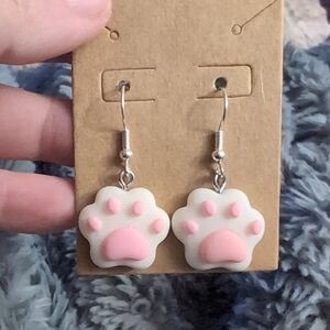 Hand Crafted Pink and Cream Paw Earrings